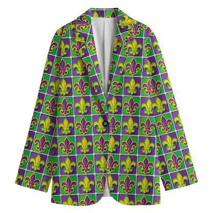 Mardi Gras Fleur De Lis Pattern Print Women's Cotton Blazer