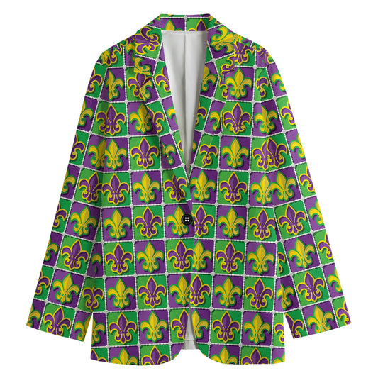 Mardi Gras Fleur De Lis Pattern Print Women's Cotton Blazer