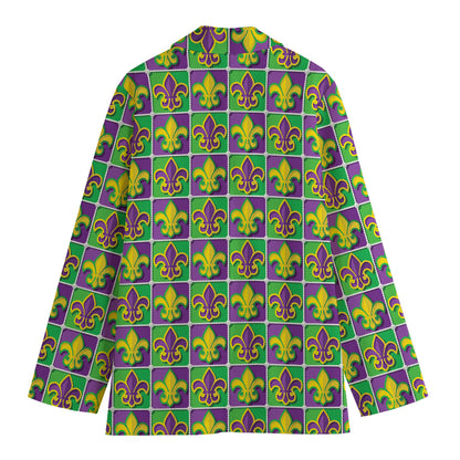 Mardi Gras Fleur De Lis Pattern Print Women's Cotton Blazer
