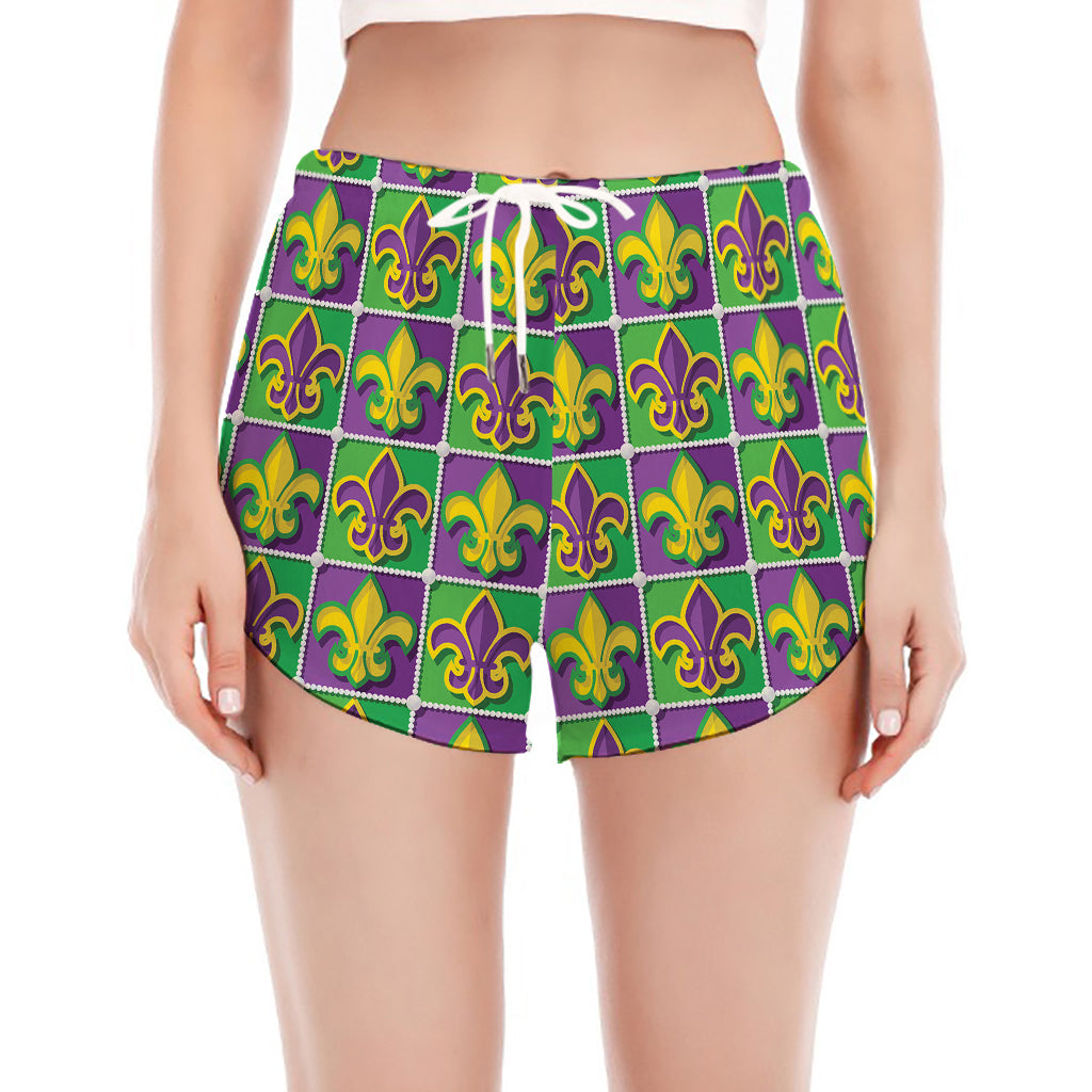 Mardi Gras Fleur De Lis Pattern Print Women's Split Running Shorts