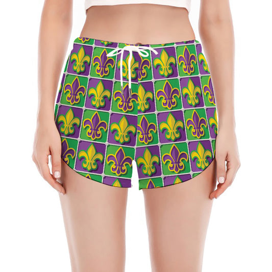 Mardi Gras Fleur De Lis Pattern Print Women's Split Running Shorts