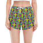 Mardi Gras Fleur De Lis Pattern Print Women's Split Running Shorts
