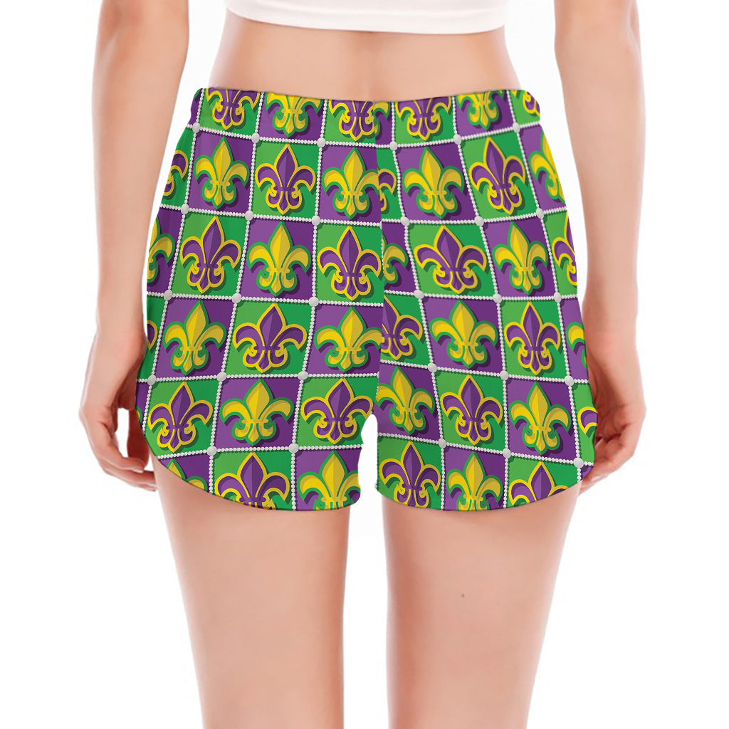 Mardi Gras Fleur De Lis Pattern Print Women's Split Running Shorts