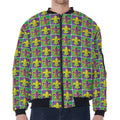 Mardi Gras Fleur De Lis Pattern Print Zip Sleeve Bomber Jacket