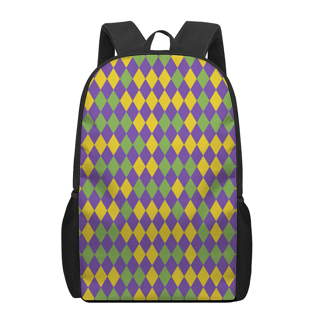 Mardi Gras Harlequin Pattern Print 17 Inch Backpack
