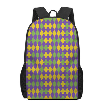 Mardi Gras Harlequin Pattern Print 17 Inch Backpack