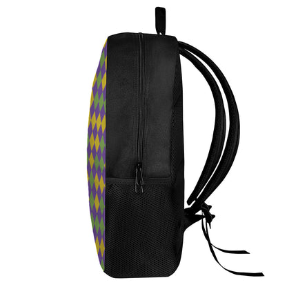 Mardi Gras Harlequin Pattern Print 17 Inch Backpack