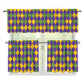 Mardi Gras Harlequin Pattern Print 3 Piece Kitchen Curtains
