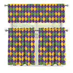 Mardi Gras Harlequin Pattern Print 3 Piece Kitchen Curtains