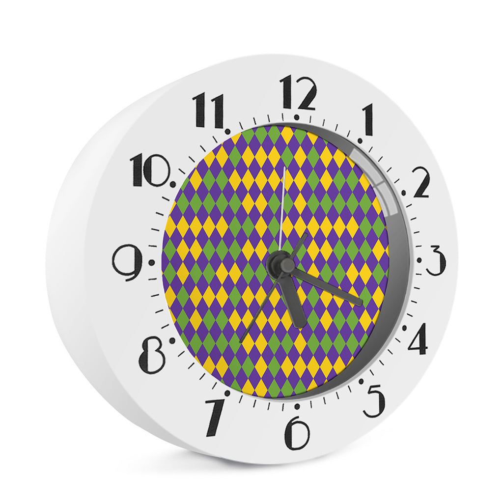Mardi Gras Harlequin Pattern Print Alarm Clock