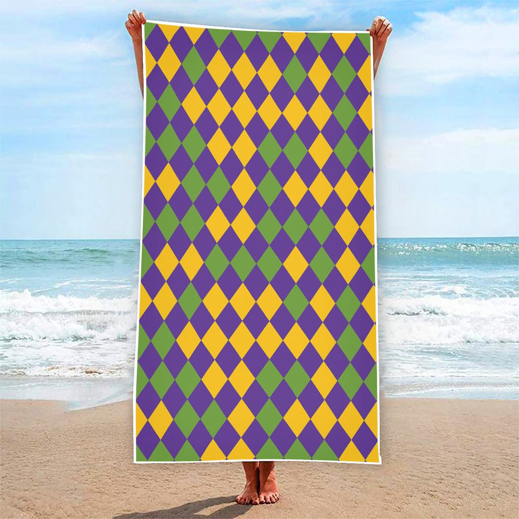 Mardi Gras Harlequin Pattern Print Beach Towel