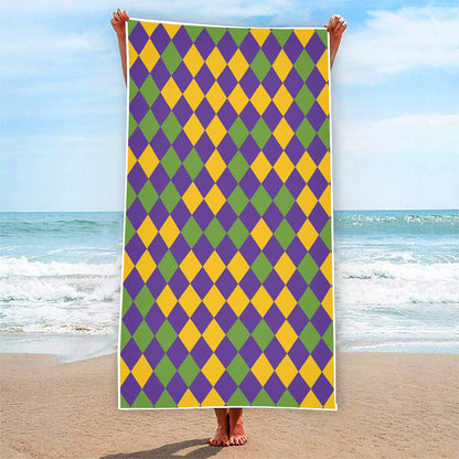 Mardi Gras Harlequin Pattern Print Beach Towel