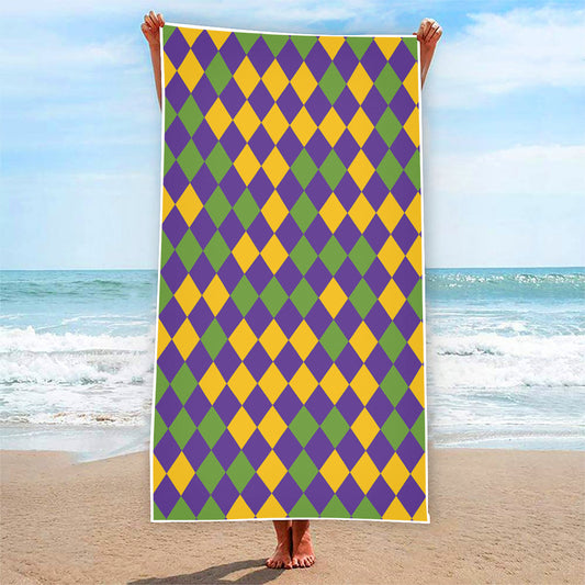 Mardi Gras Harlequin Pattern Print Beach Towel