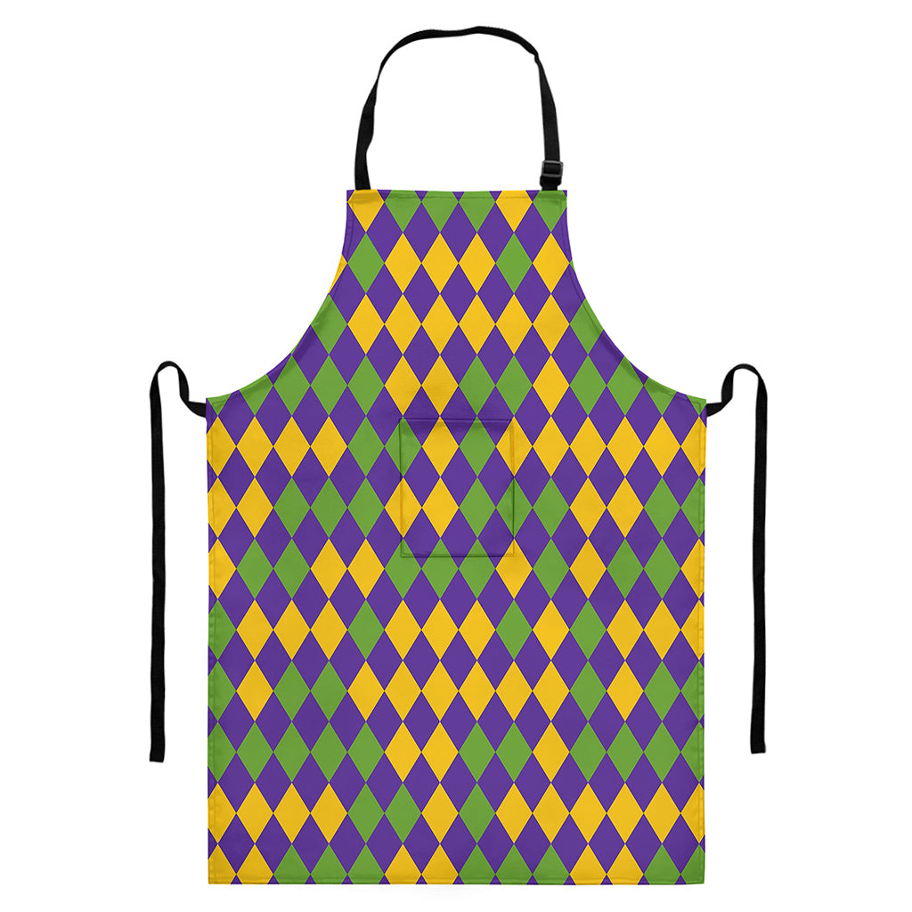 Mardi Gras Harlequin Pattern Print Bib Apron With Pocket