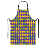 Mardi Gras Harlequin Pattern Print Bib Apron With Pocket