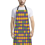 Mardi Gras Harlequin Pattern Print Bib Apron With Pocket