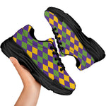 Mardi Gras Harlequin Pattern Print Black Chunky Shoes