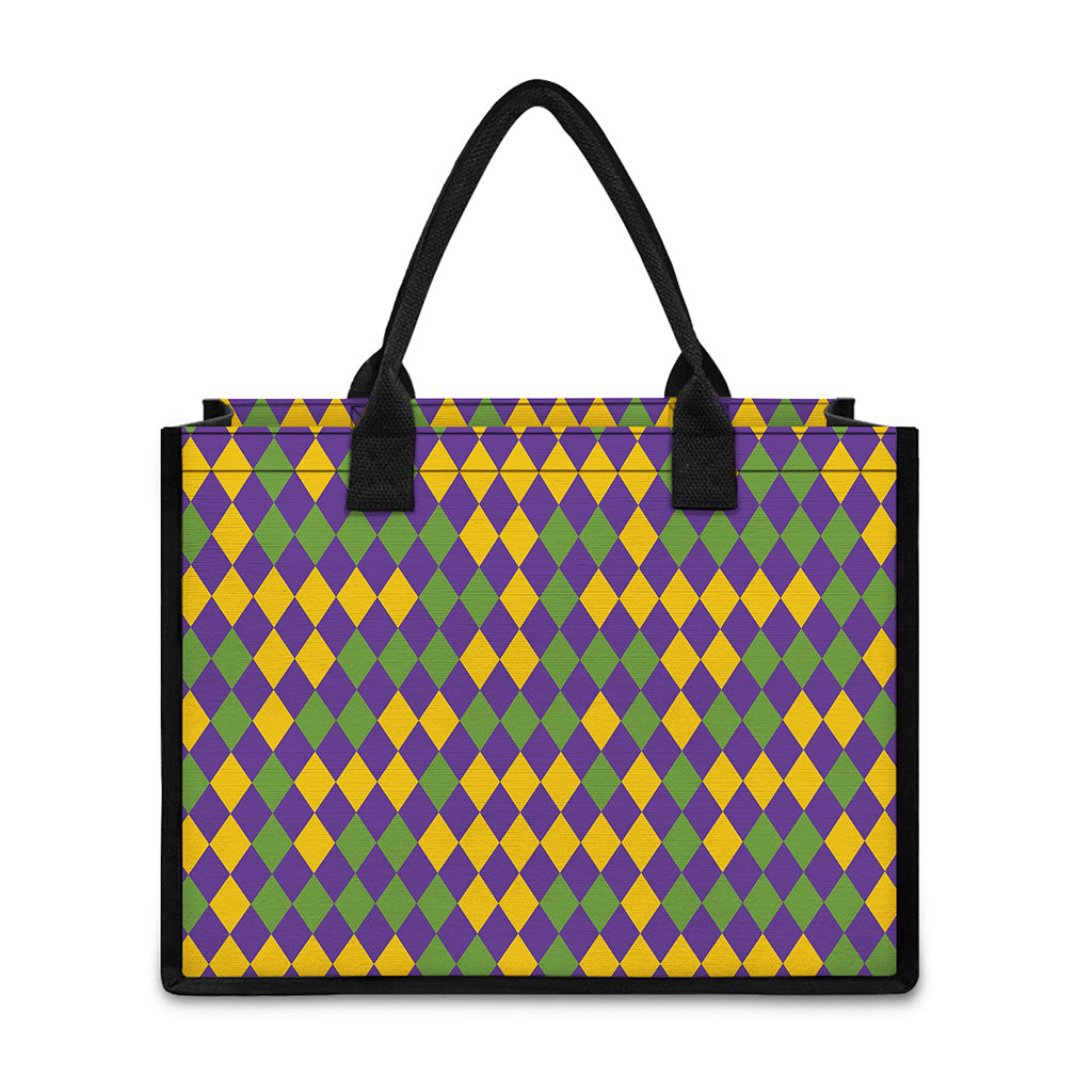 Mardi Gras Harlequin Pattern Print Canvas Tote Bag
