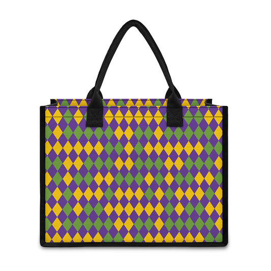 Mardi Gras Harlequin Pattern Print Canvas Tote Bag