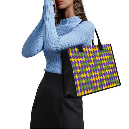 Mardi Gras Harlequin Pattern Print Canvas Tote Bag