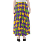 Mardi Gras Harlequin Pattern Print Chiffon Maxi Skirt