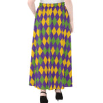 Mardi Gras Harlequin Pattern Print Chiffon Maxi Skirt