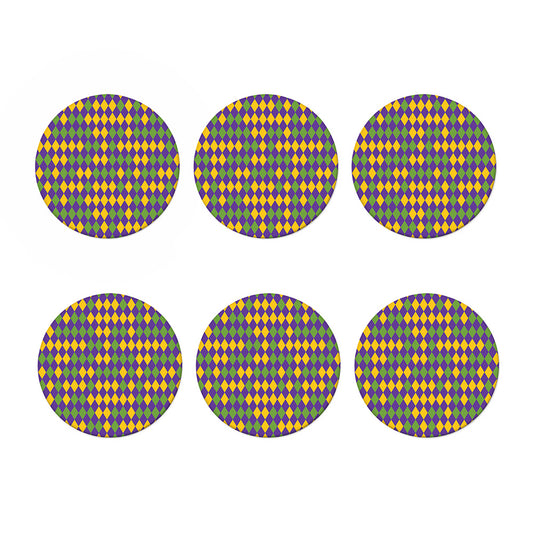 Mardi Gras Harlequin Pattern Print Coaster Set