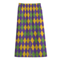 Mardi Gras Harlequin Pattern Print Cotton Front Slit Maxi Skirt