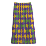 Mardi Gras Harlequin Pattern Print Cotton Front Slit Maxi Skirt