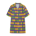 Mardi Gras Harlequin Pattern Print Cotton Hawaiian Shirt