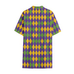Mardi Gras Harlequin Pattern Print Cotton Hawaiian Shirt