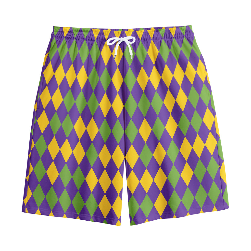 Mardi Gras Harlequin Pattern Print Cotton Shorts