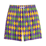 Mardi Gras Harlequin Pattern Print Cotton Shorts