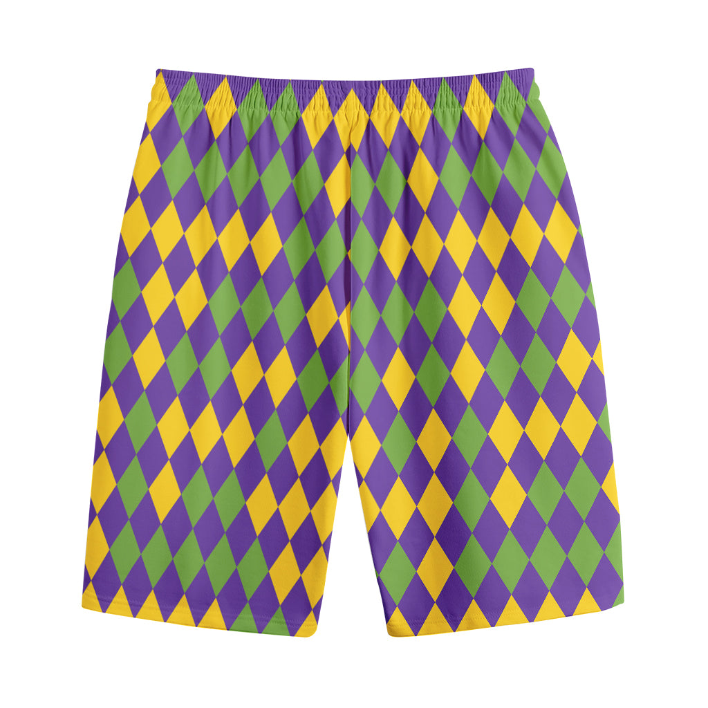 Mardi Gras Harlequin Pattern Print Cotton Shorts