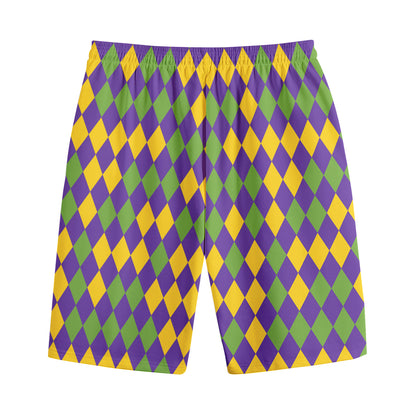 Mardi Gras Harlequin Pattern Print Cotton Shorts