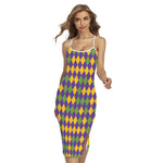 Mardi Gras Harlequin Pattern Print Cross Back Cami Dress