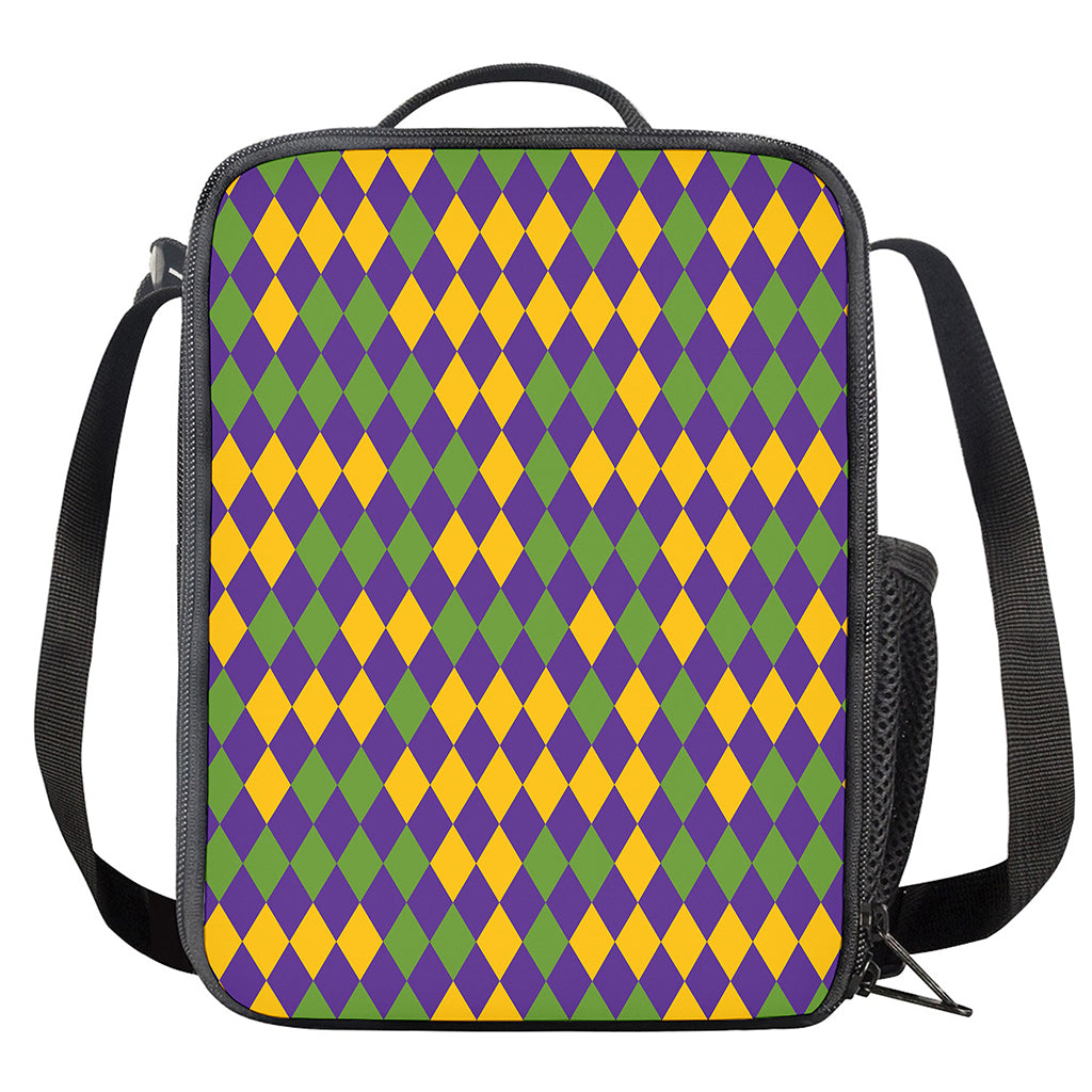 Mardi Gras Harlequin Pattern Print Crossbody Lunch Bag
