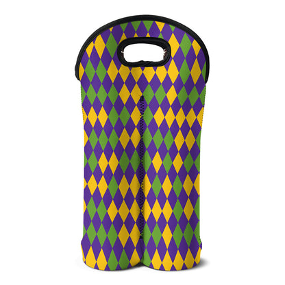 Mardi Gras Harlequin Pattern Print Double Neoprene Wine Tote