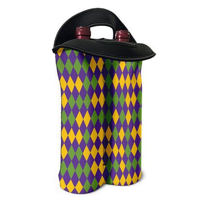 Mardi Gras Harlequin Pattern Print Double Neoprene Wine Tote