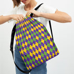 Mardi Gras Harlequin Pattern Print Drawstring Backpack