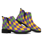 Mardi Gras Harlequin Pattern Print Flat Ankle Boots