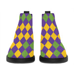 Mardi Gras Harlequin Pattern Print Flat Ankle Boots