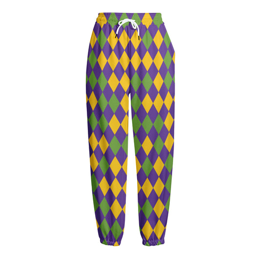 Mardi Gras Harlequin Pattern Print Fleece Lined Knit Pants
