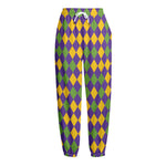 Mardi Gras Harlequin Pattern Print Fleece Lined Knit Pants