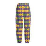 Mardi Gras Harlequin Pattern Print Fleece Lined Knit Pants