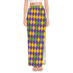 Mardi Gras Harlequin Pattern Print High Slit Maxi Skirt