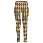 Mardi Gras Harlequin Pattern Print High-Waisted Pocket Leggings