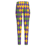 Mardi Gras Harlequin Pattern Print High-Waisted Pocket Leggings