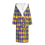 Mardi Gras Harlequin Pattern Print Hooded Bathrobe