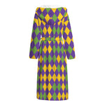 Mardi Gras Harlequin Pattern Print Hooded Bathrobe